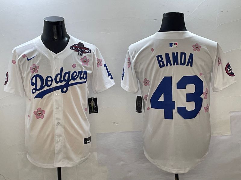 Men Los Angeles Dodgers #43 Banda White Sakura Edition 2025 Nike MLB Jersey style 5->los angeles dodgers->MLB Jersey